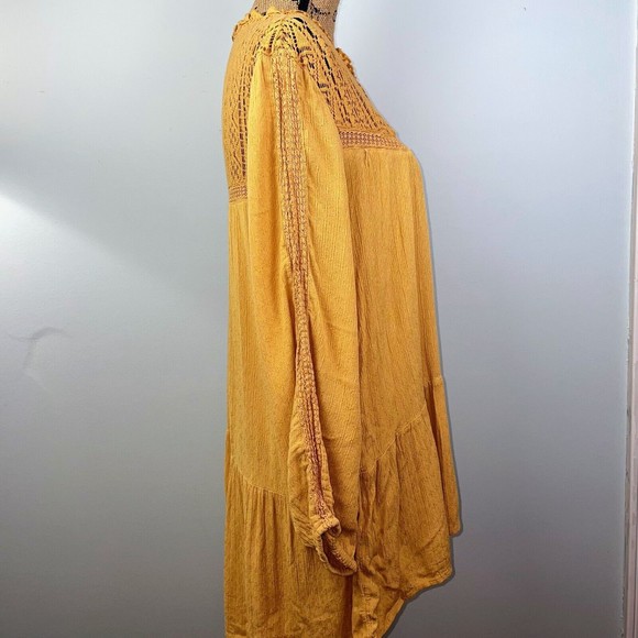 American Eagle Yellow Tunic Top Bohemian Lace Tassels Long Sleeved Womens Medium - Picture 4 of 9